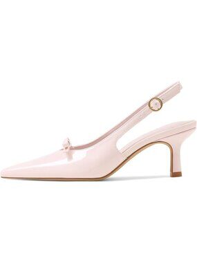 Women's Light Pink Slingback Kitten Bow Ankle Strap Buckle Pointed Toe Heels